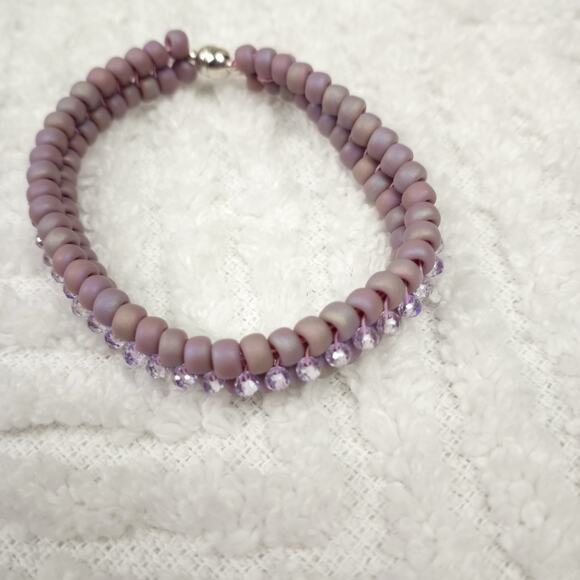 HANDMADE ~Lavender Sparkle Herringbone  & Crystals Bracelet ~6¼'' - Picture 5 of 7